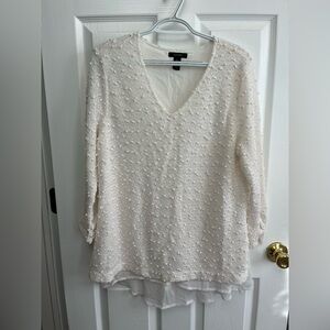 Alfani Cream Textured V-Neck Blouse